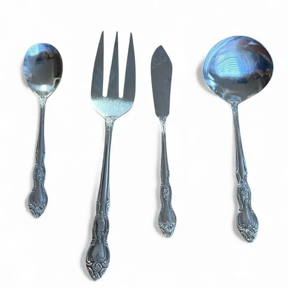 Vintage Lusterware Serving Set of 4 Stainless Steel